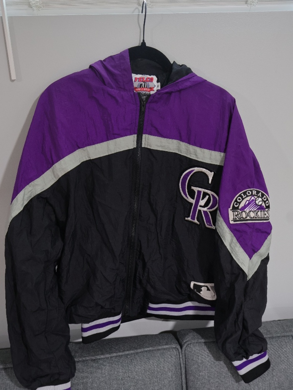 Vintage Colorado Rockies Felco Jacket Men's Medium MLB Hooded Windbreaker Purple